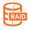 Broken RAID icon representing data loss from RAID rebuild mistake